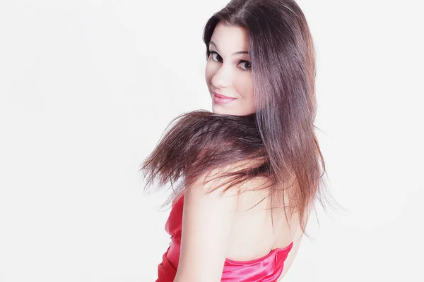 Primo piano. ritratto di una giovane donna vestita di rosso — Foto Stock