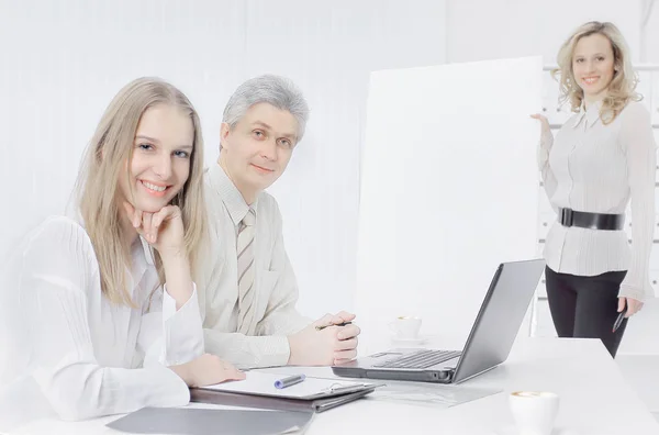 Business team prepares the presentation of a new financial project. — Stock Photo, Image