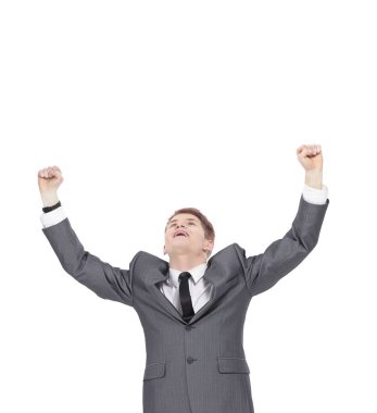 Çok mutlu başarılı el genç iş adamı