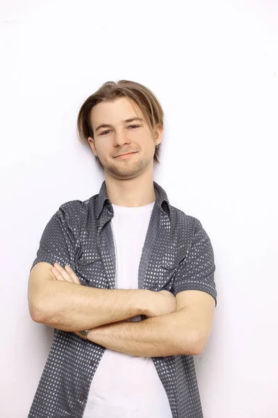 Porter contemporary guy in jeans.isolated on white — Stock Photo, Image