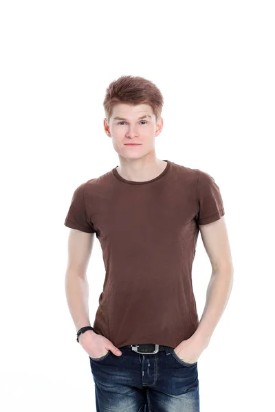 Portret nowoczesny facet w brązowy shirt . — Zdjęcie stockowe