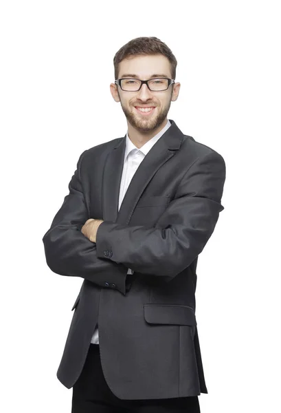 Retrato de un joven empresario confiado. Aislado en blanco —  Fotos de Stock