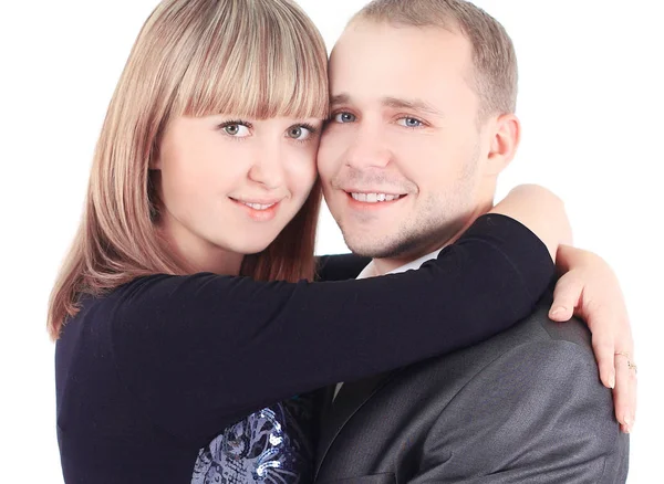 Glücklich lächelndes verliebtes Paar, vor weißem Hintergrund — Stockfoto