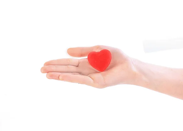 Close up.paper czerwone serce na kobiecej dłoni.photo z kopią spac — Zdjęcie stockowe