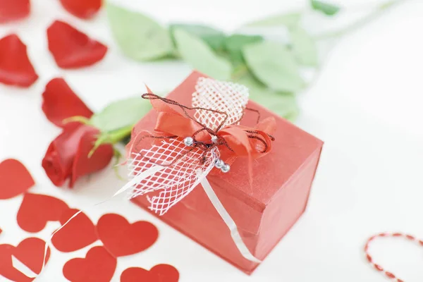 Close up. red gift box on blurred background — Stock Photo, Image