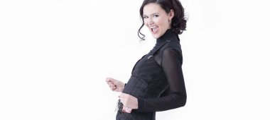 tam growth.happy bir iş kadını. beyaz izole