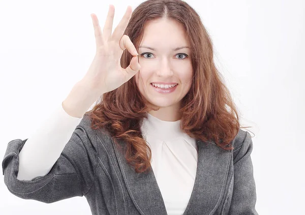 Modern business woman showing OK sign. — Stock Photo, Image