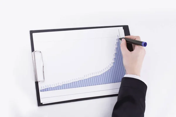 Close-up. sales Manager checking the financial schedule — Stock Photo, Image