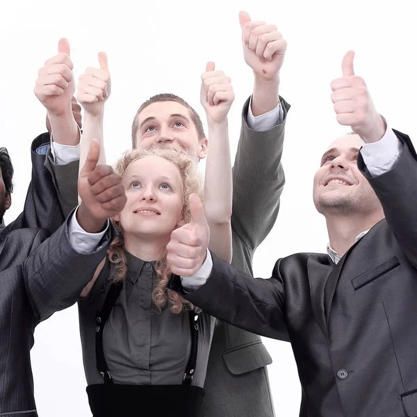 Closeup.international business team showing thumbs up — Stock Photo, Image