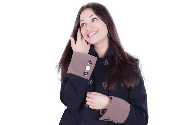 Bella giovane donna in cappotto autunno.isolato su bianco — Foto Stock