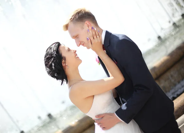 Närbild porträtt av bruden och brudgummen — Stockfoto