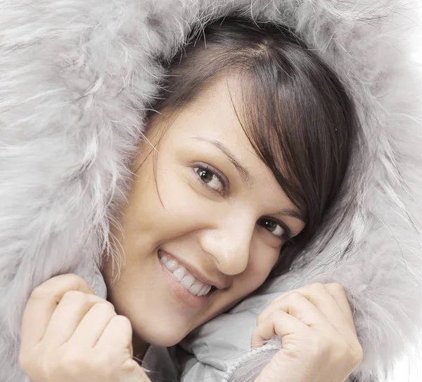 Portrait of beautiful young woman in winter jacket — Stock Photo, Image