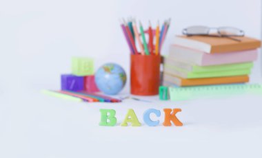 .photo kopya alanı ile kelime geri arka plan bulanık okul malzemeleri