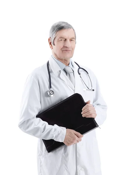 Portrait of an experienced therapist with a laptop — Stock Photo, Image