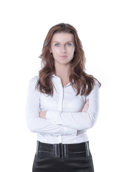 Confiante jovem mulher de negócios isolado no fundo branco — Fotografia de Stock