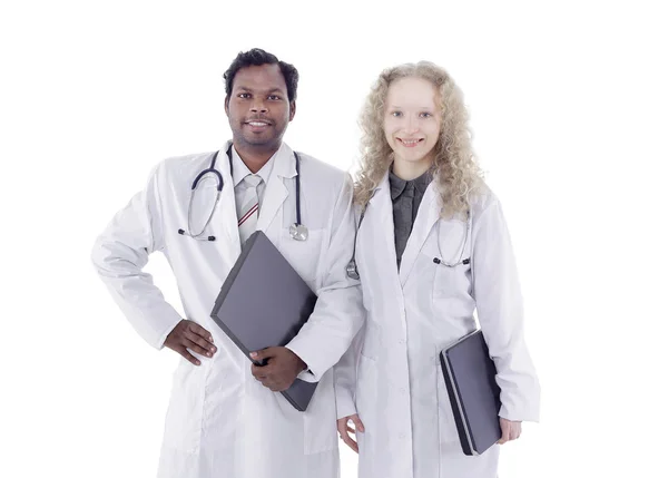 Two doctors of the medical center with laptops — Stock Photo, Image