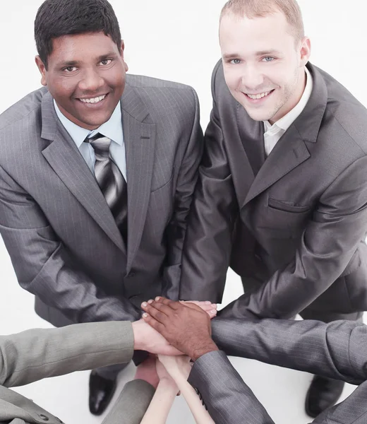 View from the top.international business team showing their uni — Stock Photo, Image