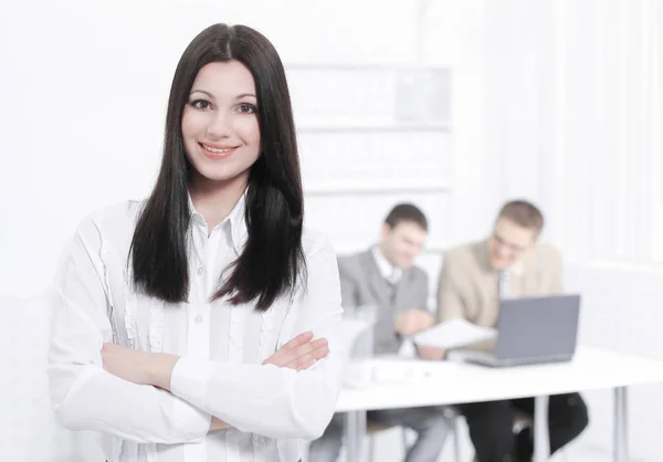 Portrait of a woman Manager on the background of the office — Stock Photo, Image