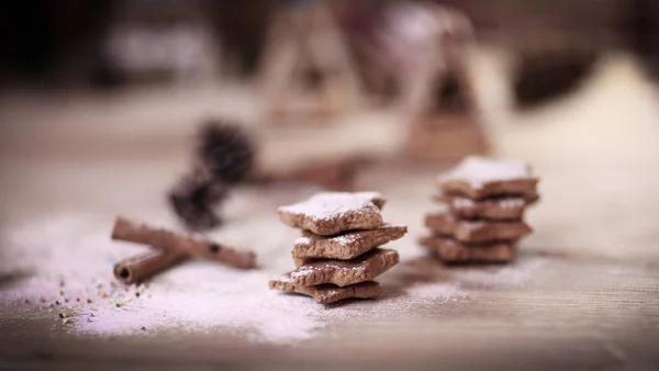 Cozinha de Natal. imagem de fundo cookies caseiros em madeira — Fotografia de Stock