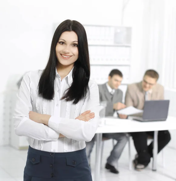 Portrait of a woman Manager on the background of the office — Stock Photo, Image