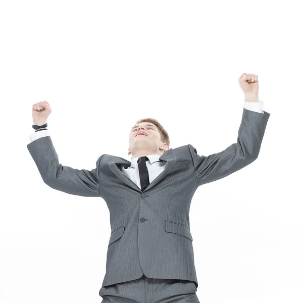 Very happy successful gesturing young business man Stock Picture