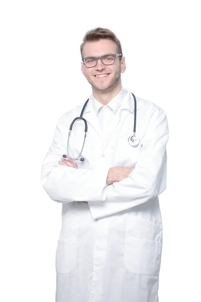 En pleno crecimiento.retrato de un terapeuta confiado .aislado en blanco — Foto de Stock