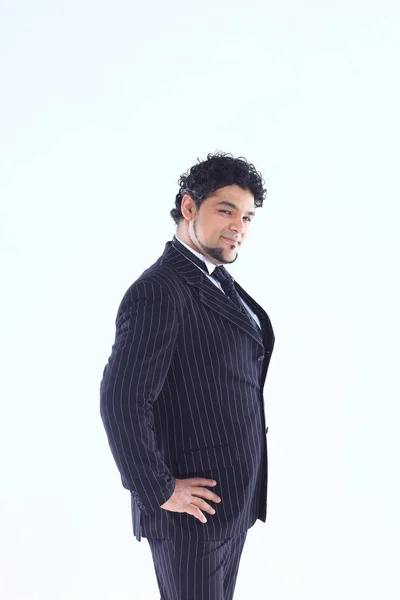 Portrét úspěšný podnikatel v obleku s kravatou na bílém pozadí — Stock fotografie