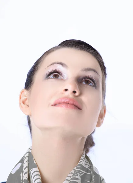 Closeup.beautiful chica moderna mirando el espacio de copia — Foto de Stock