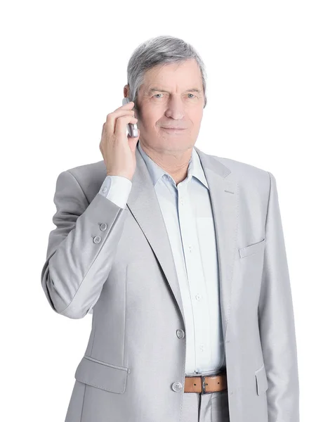 Telefon phone.i ile kendine güvenen üst düzey iş adamı — Stok fotoğraf