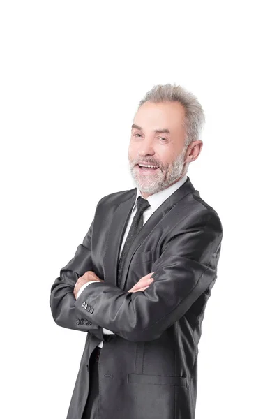 Portrait d'un homme d'affaires souriant.isolé sur fond gris — Photo