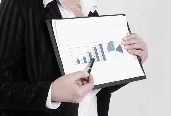 Closeup.business woman showing graph on financial. — Stock Photo, Image