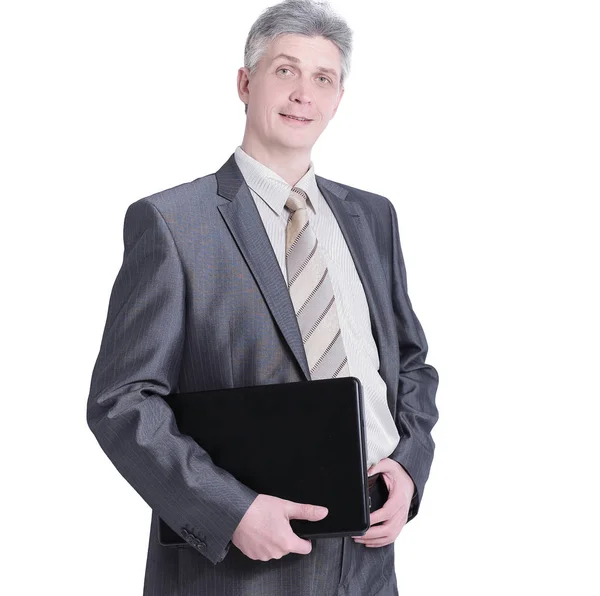 Exitoso hombre de negocios con carpeta de cuero.aislado en blanco —  Fotos de Stock