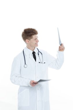 Doktor x-ray.isolated beyaz bir arka plan üzerinde incelenmesi