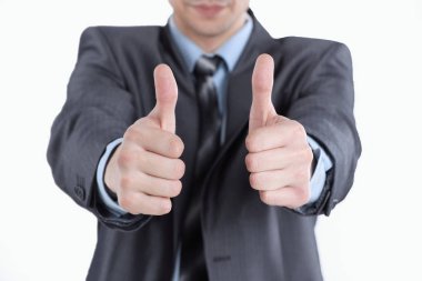 iki başparmak gösterilmesini closeup.handsome iş adamı.