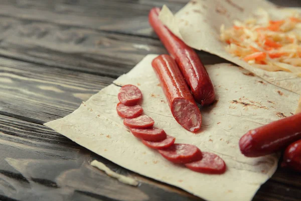 Sausage prepared for cooking burritos.photo with copy space — Stock Photo, Image