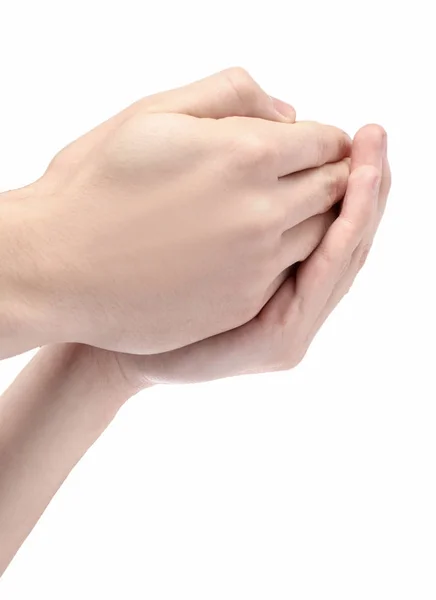 Męskie dłonie złożone together.isolated na białym tle — Zdjęcie stockowe