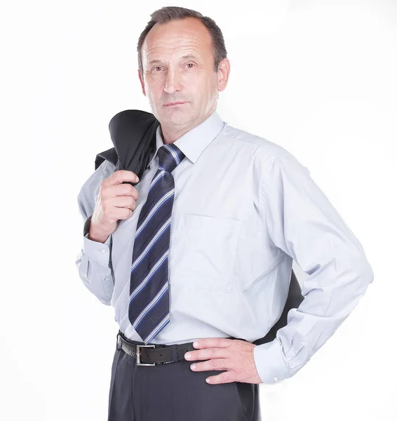 Confident businessman holding a jacket over his shoulder — Stock Photo, Image