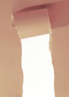 Beyaz bir arka planda turuncu yırtık sayfa.