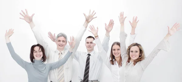 Felice successo business team.isolated nel bianco — Foto Stock