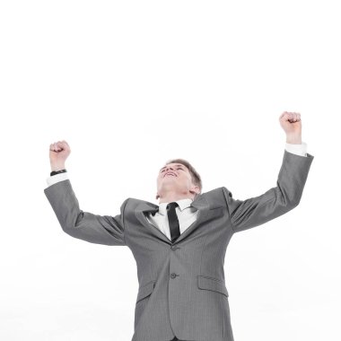 Çok mutlu başarılı el genç iş adamı