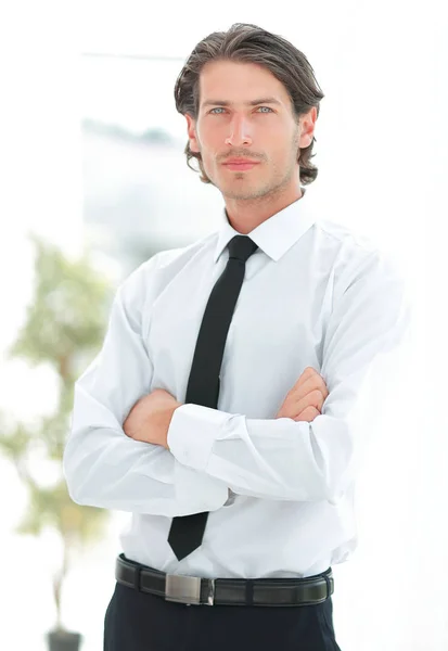 Serious Young Businessman Background Office Photo Copy Space — Stock Photo, Image