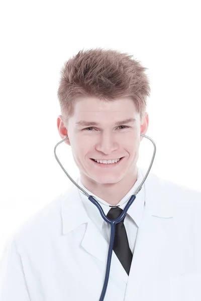Closeup.successful doctor with a stethoscope.isolated on a white Stock Image