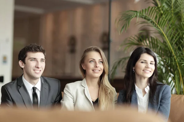 Close up. members of successful business team on office background — Stock Photo, Image