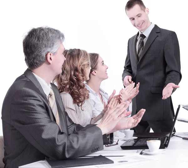 Business team applauding the speaker at a business presentation — Stock Photo, Image