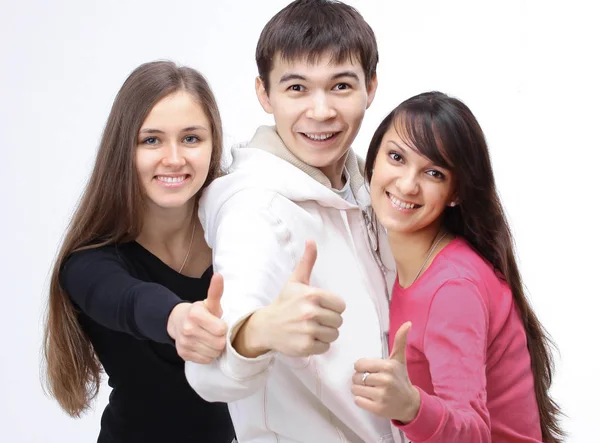 Groep van succesvolle jonge mensen duim opdagen. — Stockfoto