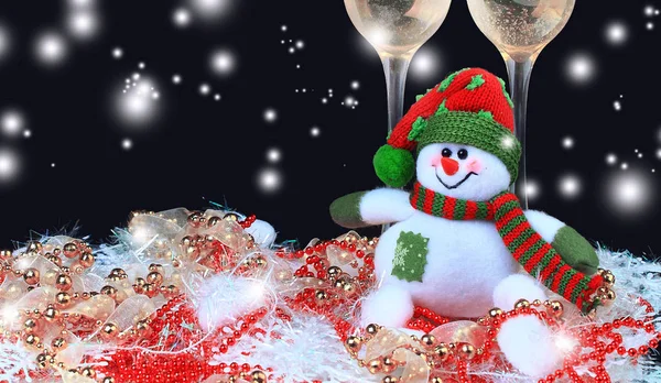 圣诞玩具, 酒杯, 雪人, 圣诞灯 — 图库照片