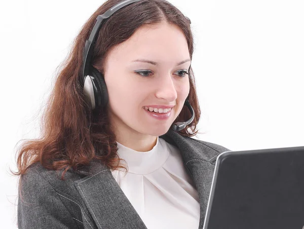 Centro de llamadas closeup.employee comunicarse con el cliente — Foto de Stock