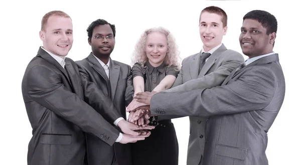 Επιχειρηματική Ομάδα Δείχνει Ένωσης Χέρια Τους Μεταξύ Τους Και Σχηματίζουν — Φωτογραφία Αρχείου