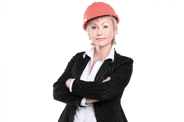 Jonge vrouw ingenieur-architect met de tekeningen. — Stockfoto