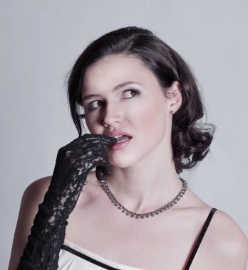 gri arka plan üzerinde şık genç woman.isolated portresi